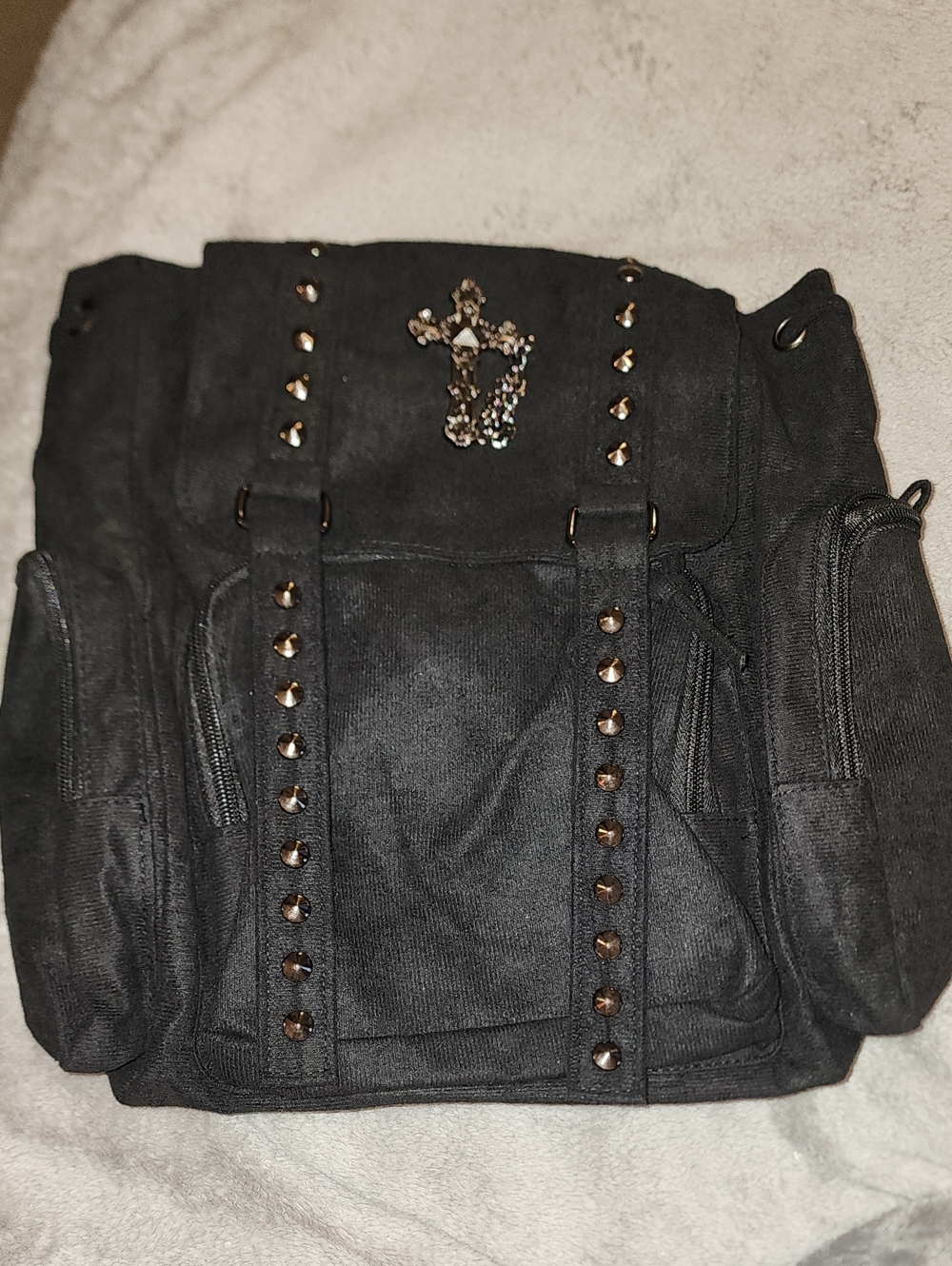 SHEIN Black Studded Cross Accent Backpack